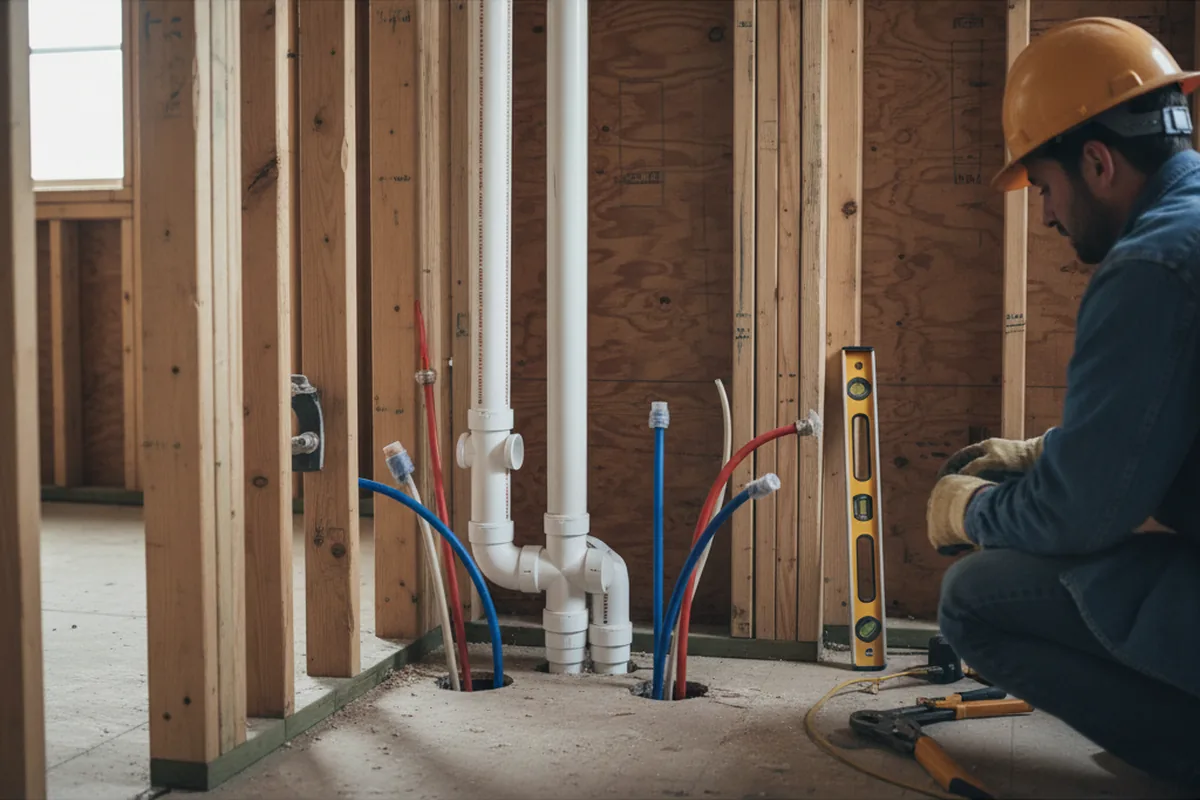 Drain and supply rough-in during Sump Pump Repair in Concord